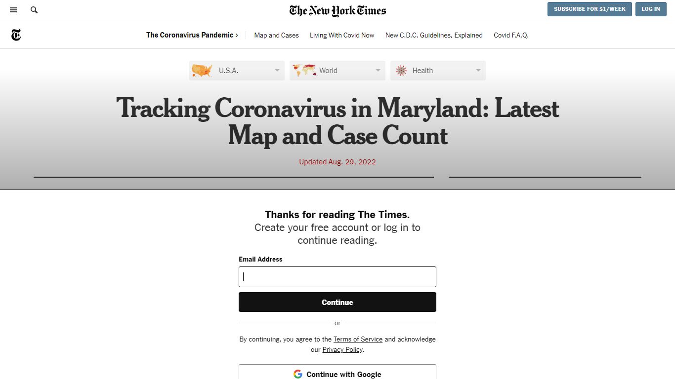 Maryland Coronavirus Map and Case Count - The New York Times
